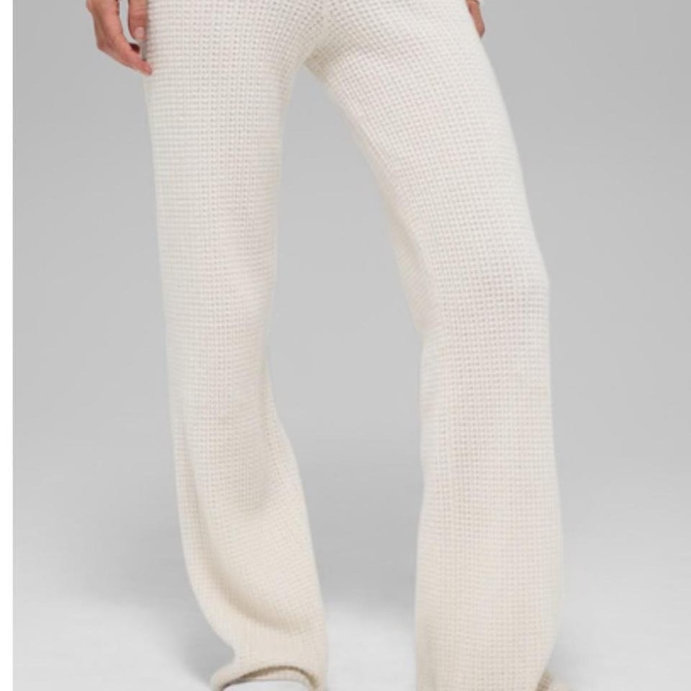 Sincerely Jules Cream & white ribbed knit wide leg pants